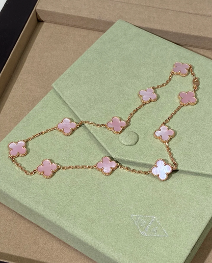[✨Rose💎 Jewellery] Pink Necklace with Ten Clover Designs