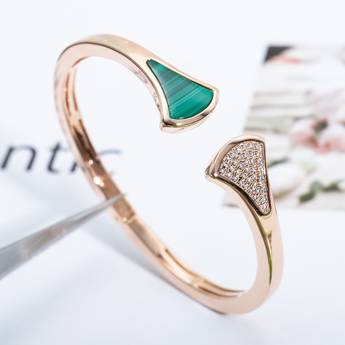 [✨Rose💎]DREAM BRACELET OPEN MALACHITE PINK GOLD