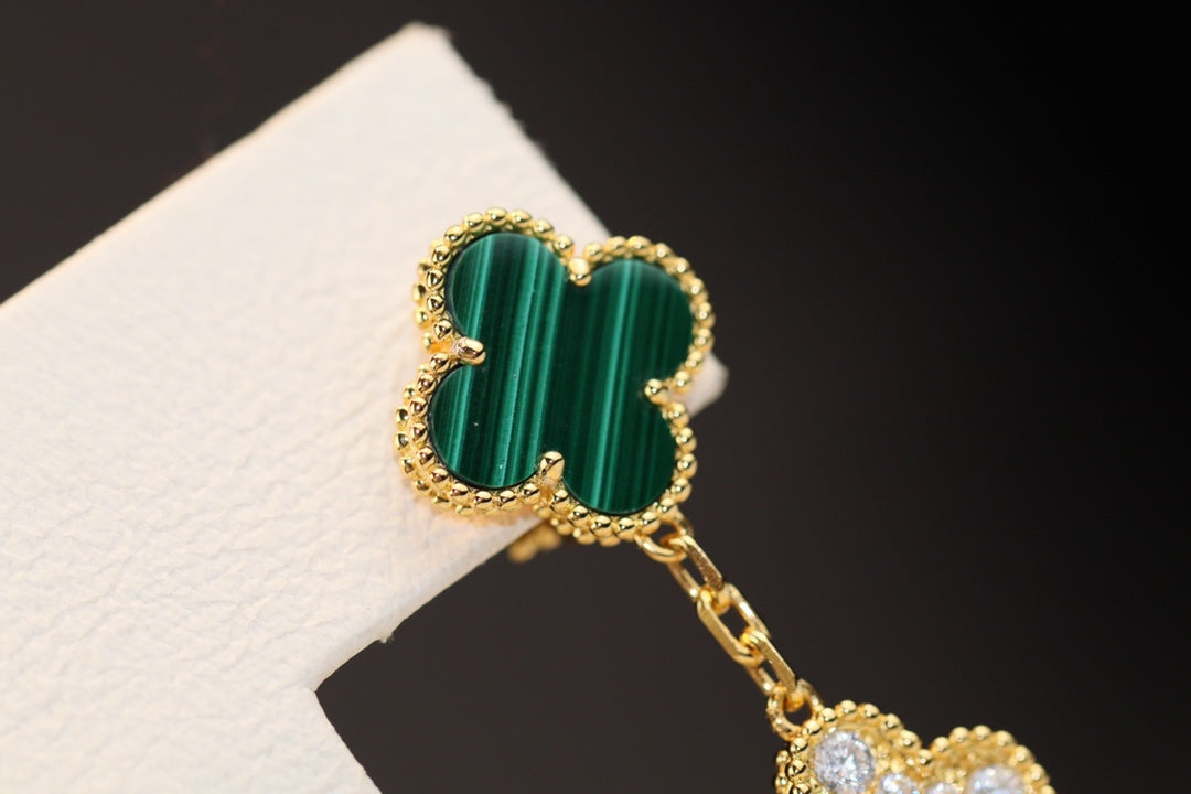 [✨Rose💎]CLOVER EARRINGS GOLD MALACHITE DIAMOND 3 MOTIF