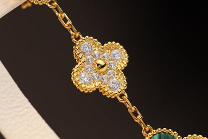[✨Rose💎]CLOVER EARRINGS GOLD MALACHITE DIAMOND 3 MOTIF