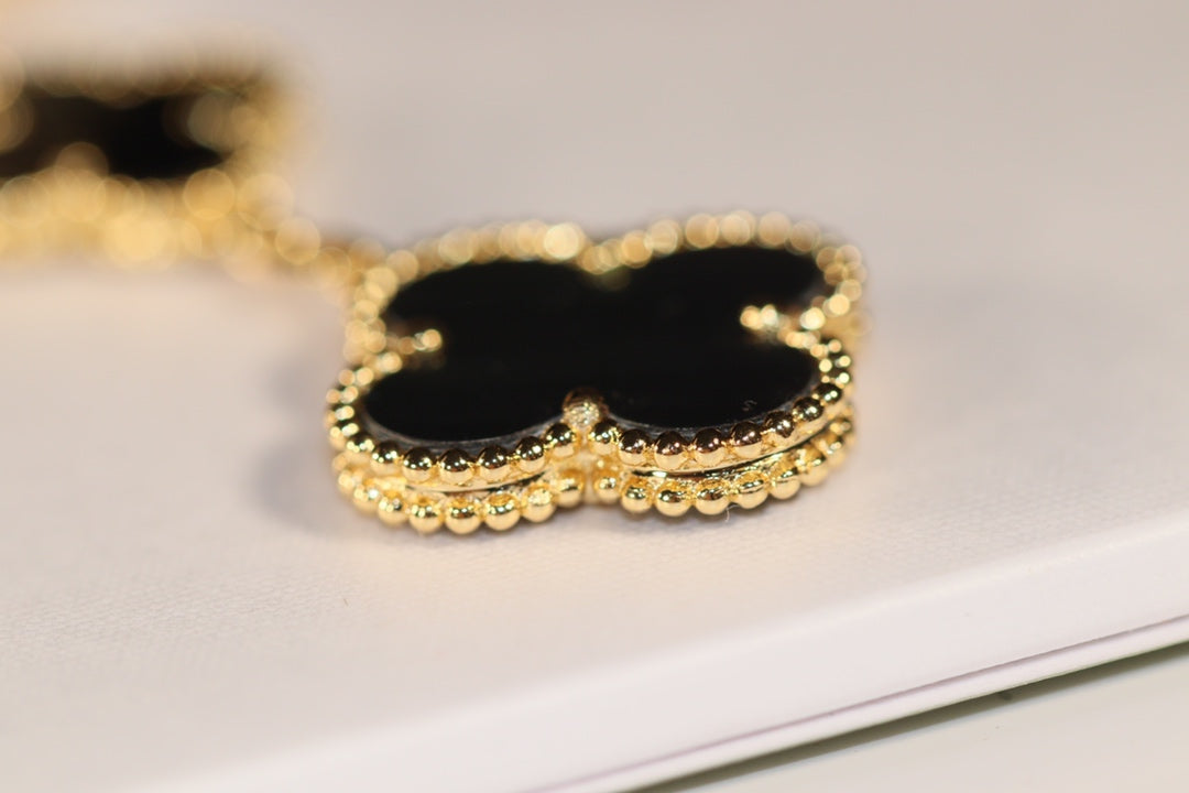 [✨Rose💎]CLOVER EARRINGS GOLD ONYX MOP 3 MOTIF