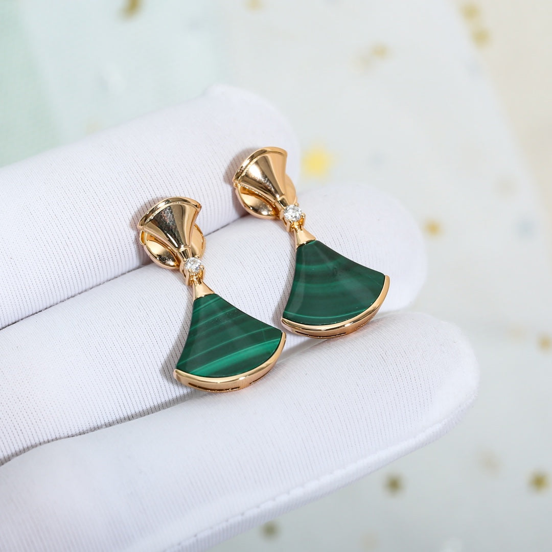 [✨Rose💎]DREAM MALACHITE PINK GOLD EARRINGS