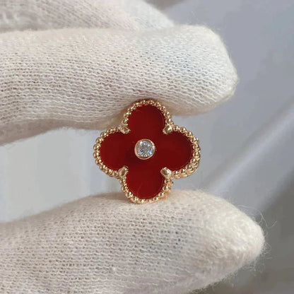 [✨Rose💎]CLOVER MEDIUM 1 MOTIFS CARNELIAN  DIAMOND earrings