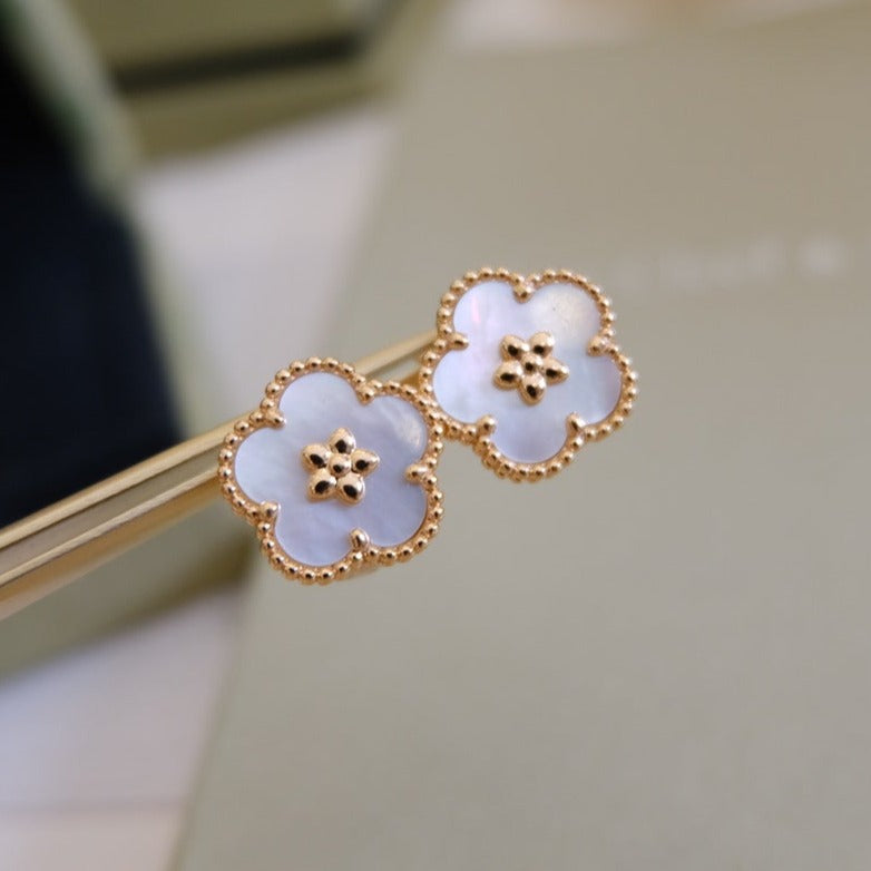 [✨Rose💎]LUCKY PINK GOLD WHITE MOP EARRINGS