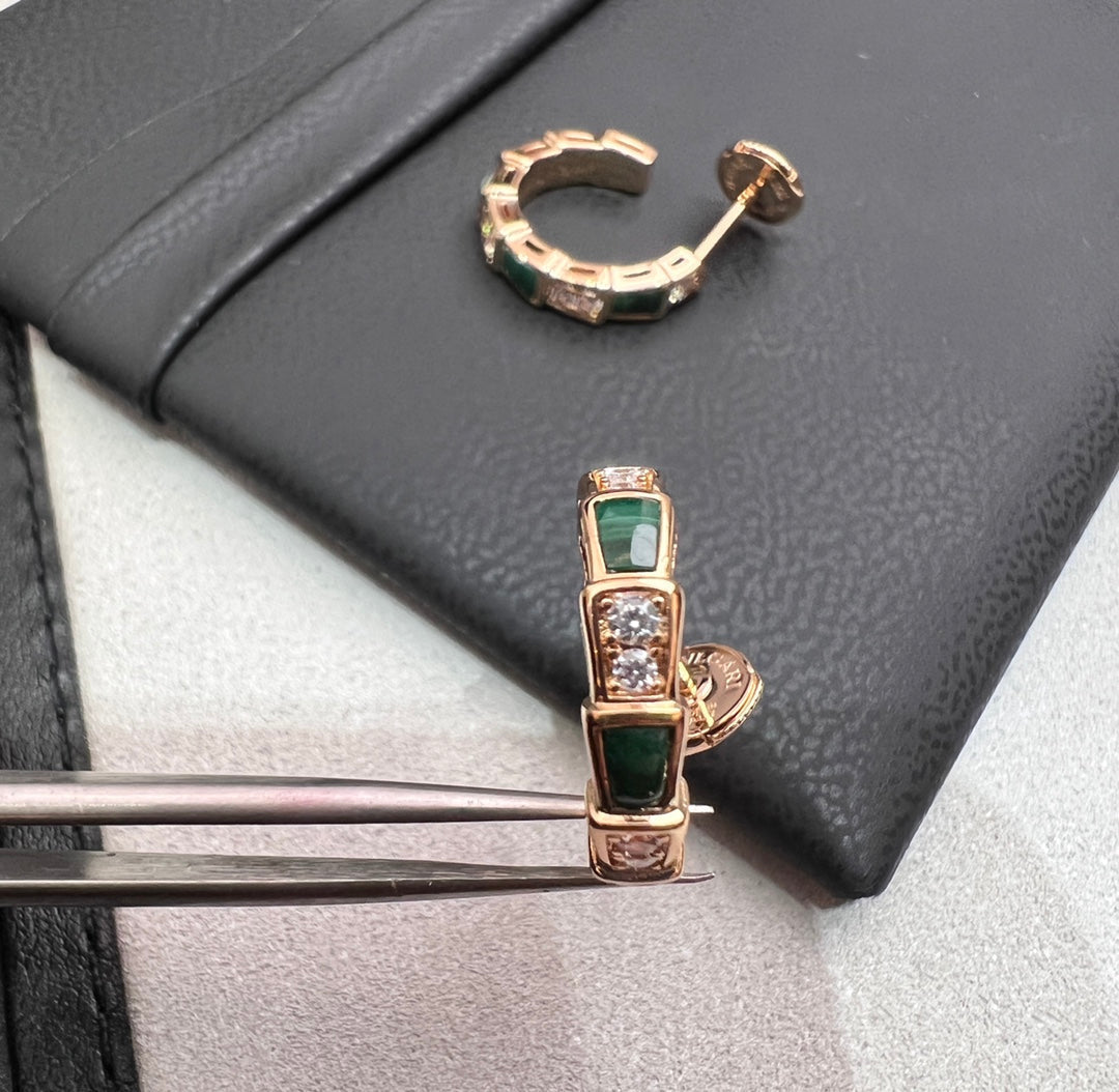 [✨Rose💎]SERPENTI MALACHITE PINK GOLD EARRINGS