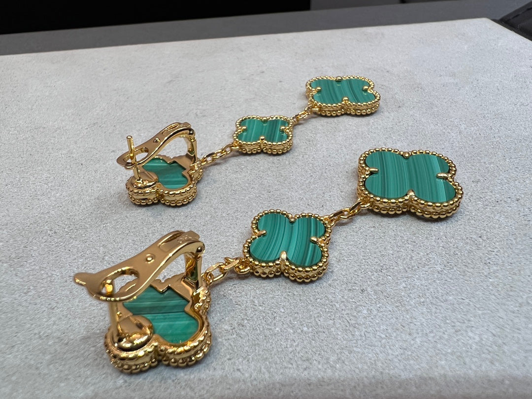 [✨Rose💎]CLOVER MALACHITE 3 MOTIFS GOLD