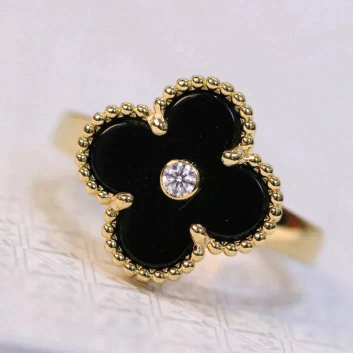 [✨Rose💎]CLOVER ONYX RING GOLD DIAMOND