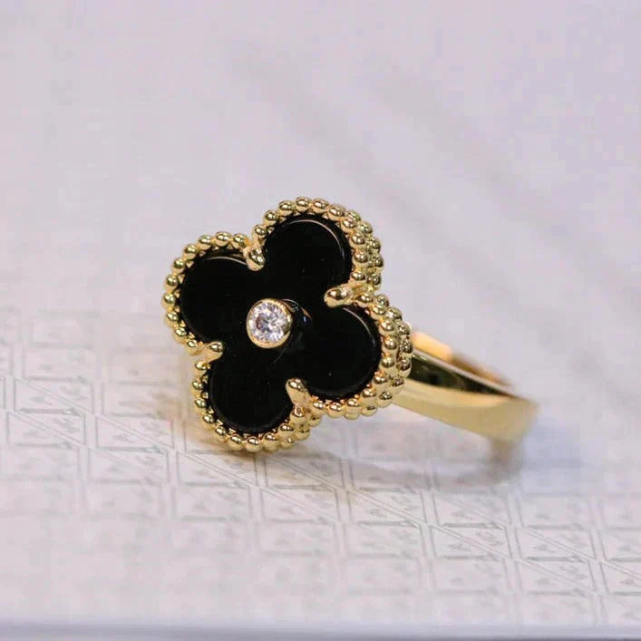 [✨Rose💎]CLOVER ONYX RING GOLD DIAMOND