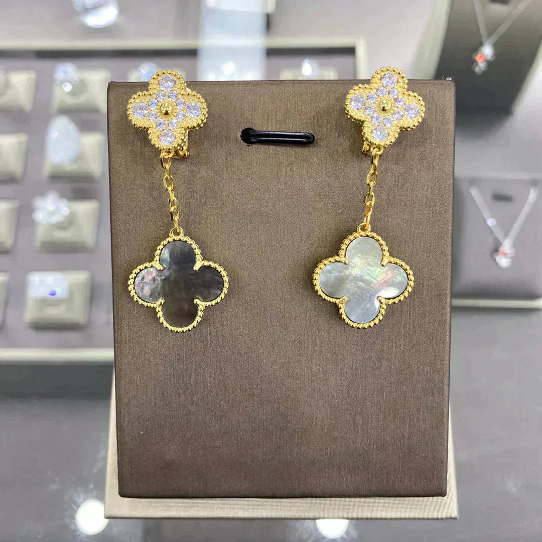 [✨Rose💎]CLOVER  2 MOTIFS  DIAMOND  EARRINGS (MULTIPLE CHOICESç´