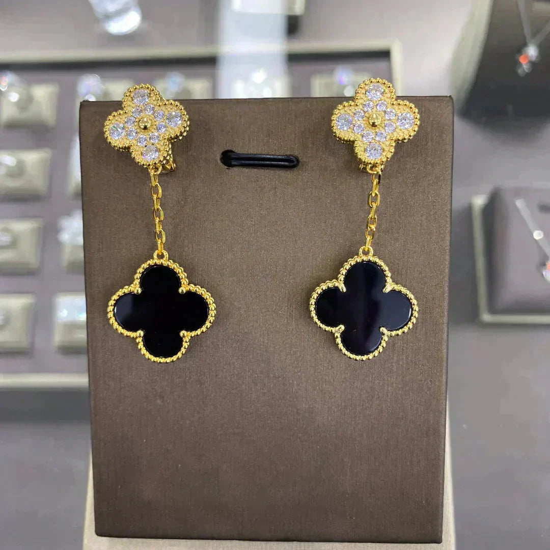 [✨Rose💎]CLOVER  2 MOTIFS  DIAMOND  EARRINGS (MULTIPLE CHOICESç´