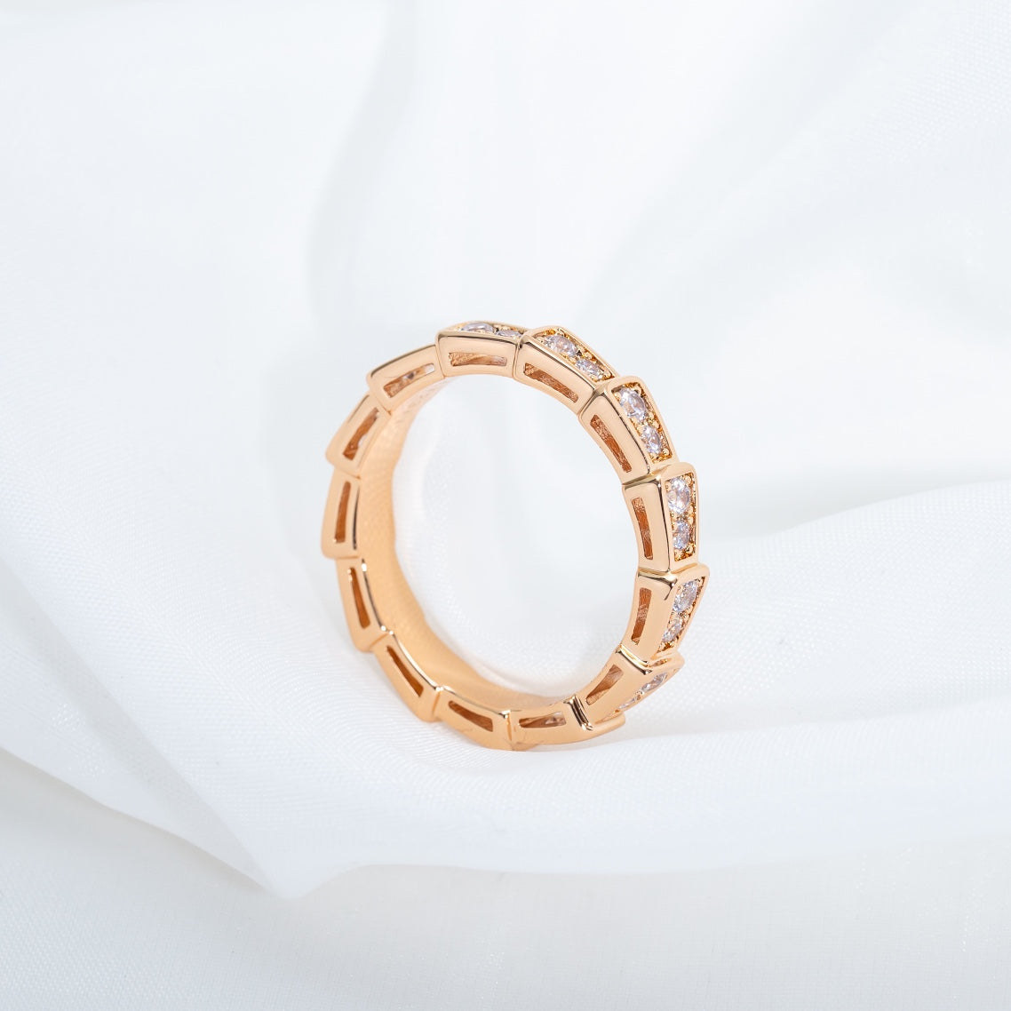 [✨Rose💎]SERPENTI RING PINK GOLD DIAMOND PAVED 3MM