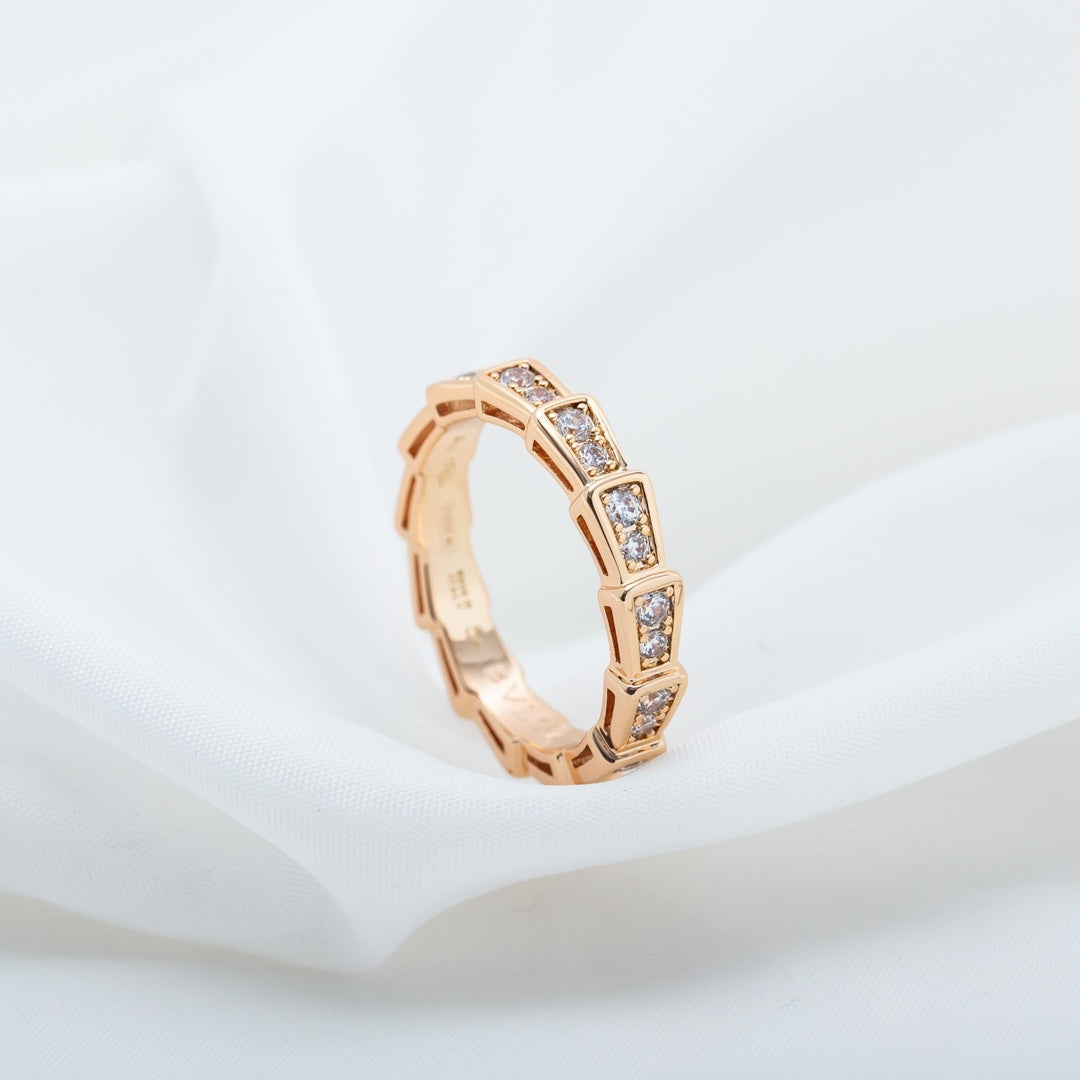 [✨Rose💎]SERPENTI RING PINK GOLD DIAMOND PAVED 3MM