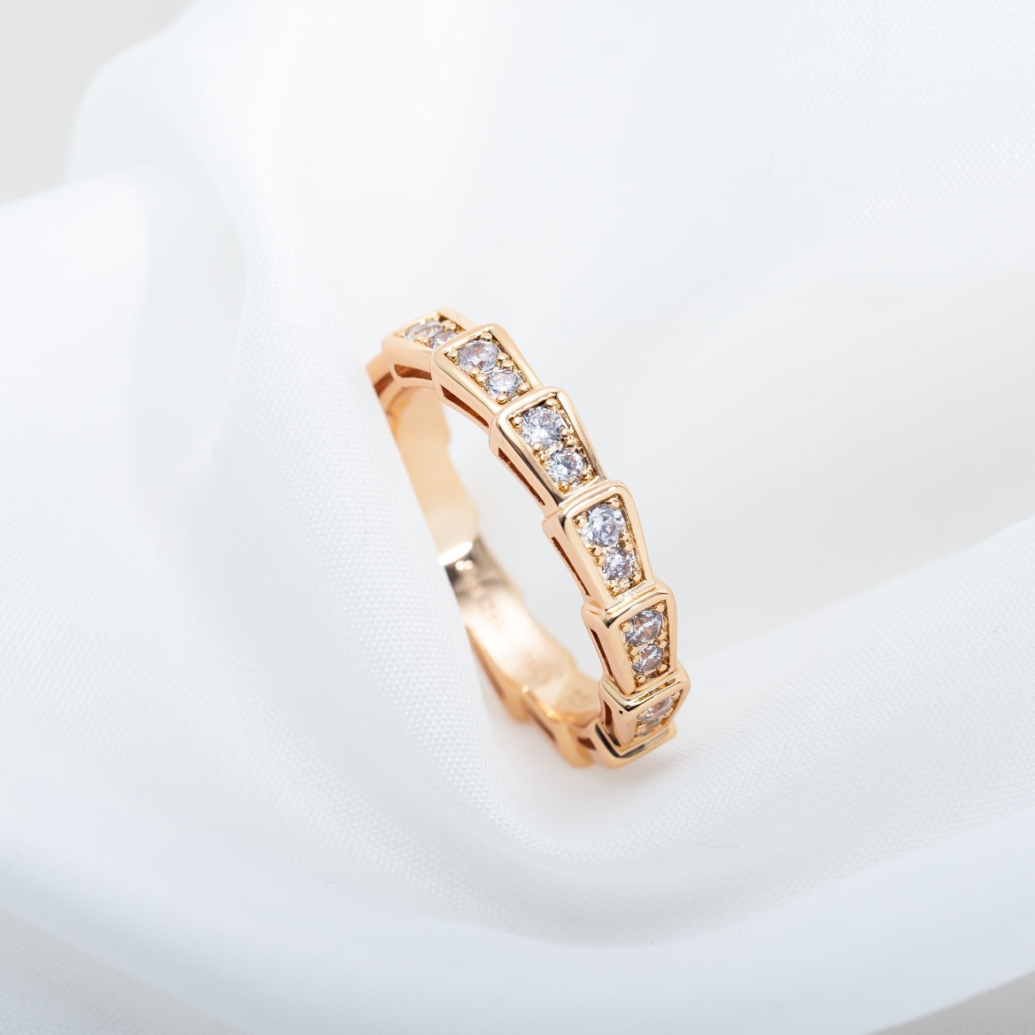 [✨Rose💎]SERPENTI RING PINK GOLD DIAMOND PAVED 3MM