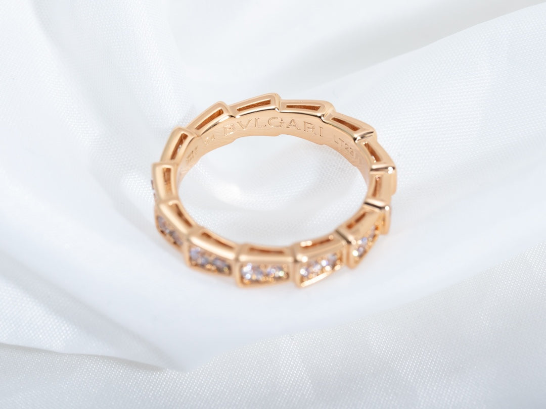 [✨Rose💎]SERPENTI RING PINK GOLD DIAMOND PAVED 3MM
