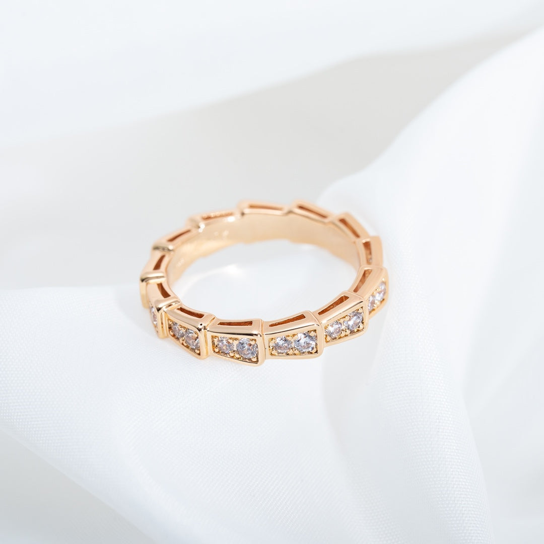 [✨Rose💎]SERPENTI RING PINK GOLD DIAMOND PAVED 3MM