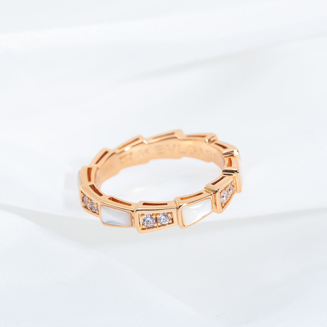 [✨Rose💎]SERPENTI RING PINK GOLD DIAMOND MOP 3MM