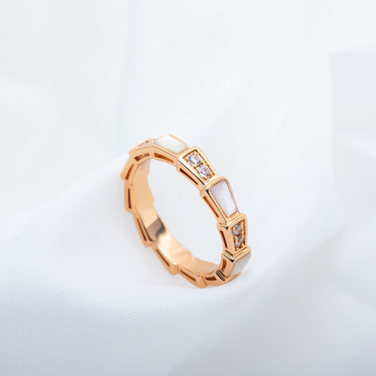 [✨Rose💎]SERPENTI RING PINK GOLD DIAMOND MOP 3MM