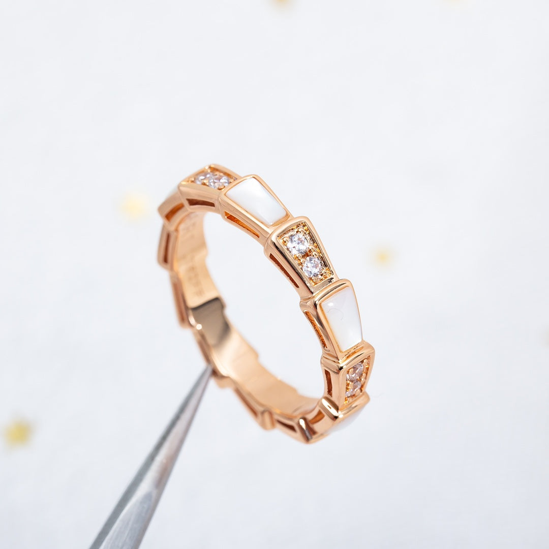 [✨Rose💎]SERPENTI RING PINK GOLD DIAMOND MOP 3MM