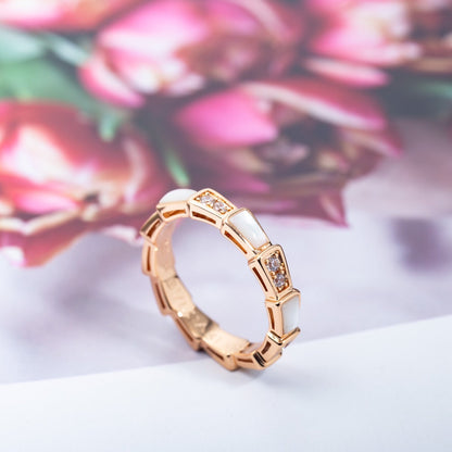 [✨Rose💎]SERPENTI RING PINK GOLD DIAMOND MOP 3MM