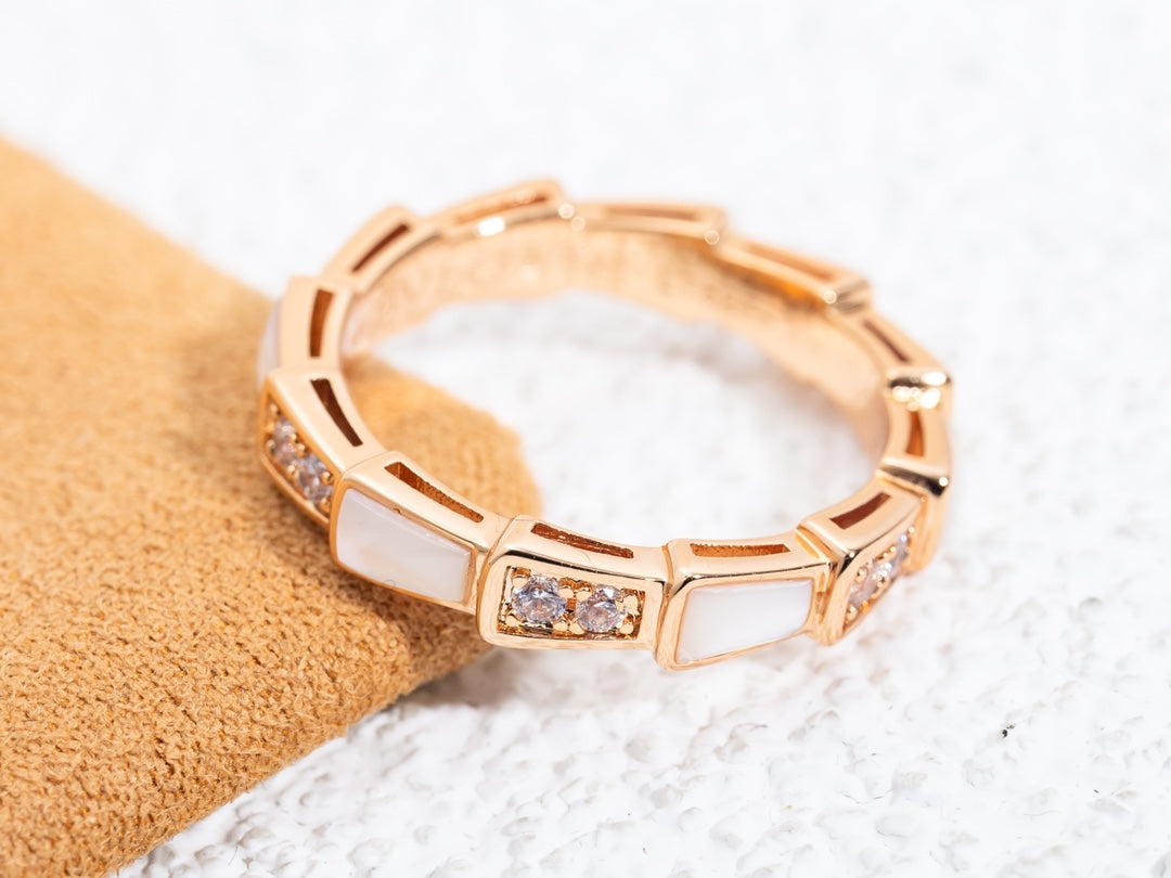 [✨Rose💎]SERPENTI RING PINK GOLD DIAMOND MOP 3MM