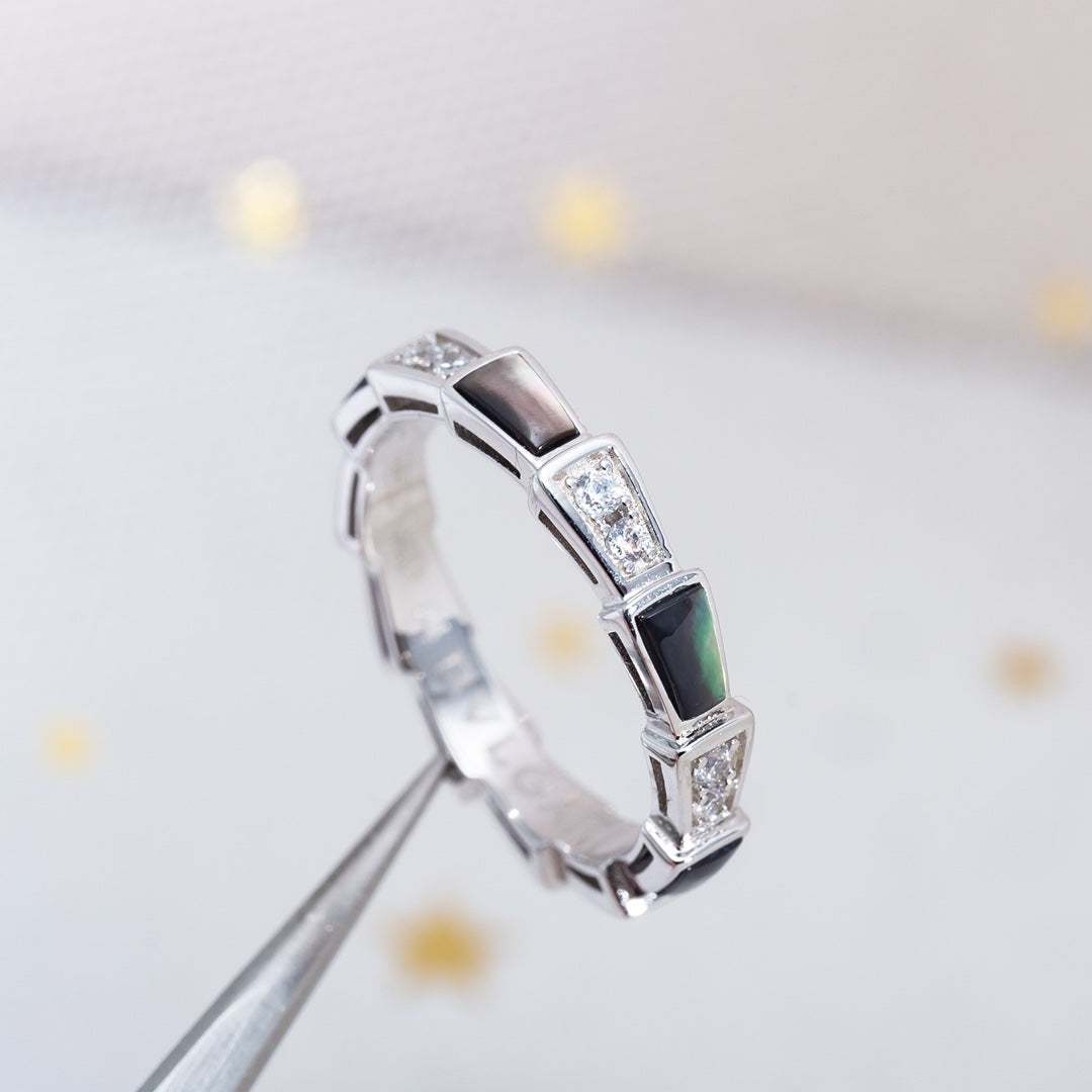 [✨Rose💎]SERPENTI RING SILVER  DIAMOND BLACK MOP 3MM
