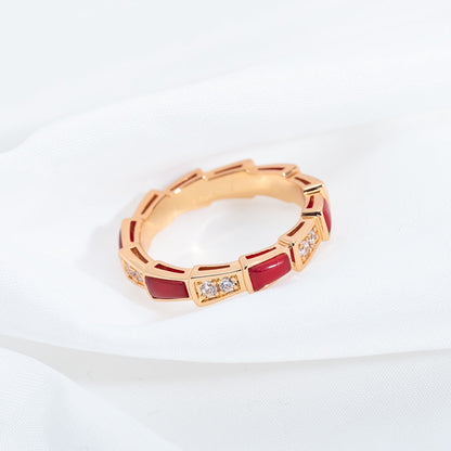 [✨Rose💎]SERPENTI RING PINK GOLD CARNELIAN DIAMOND 3MM