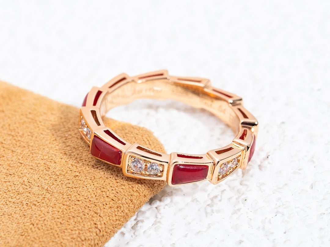 [✨Rose💎]SERPENTI RING PINK GOLD CARNELIAN DIAMOND 3MM