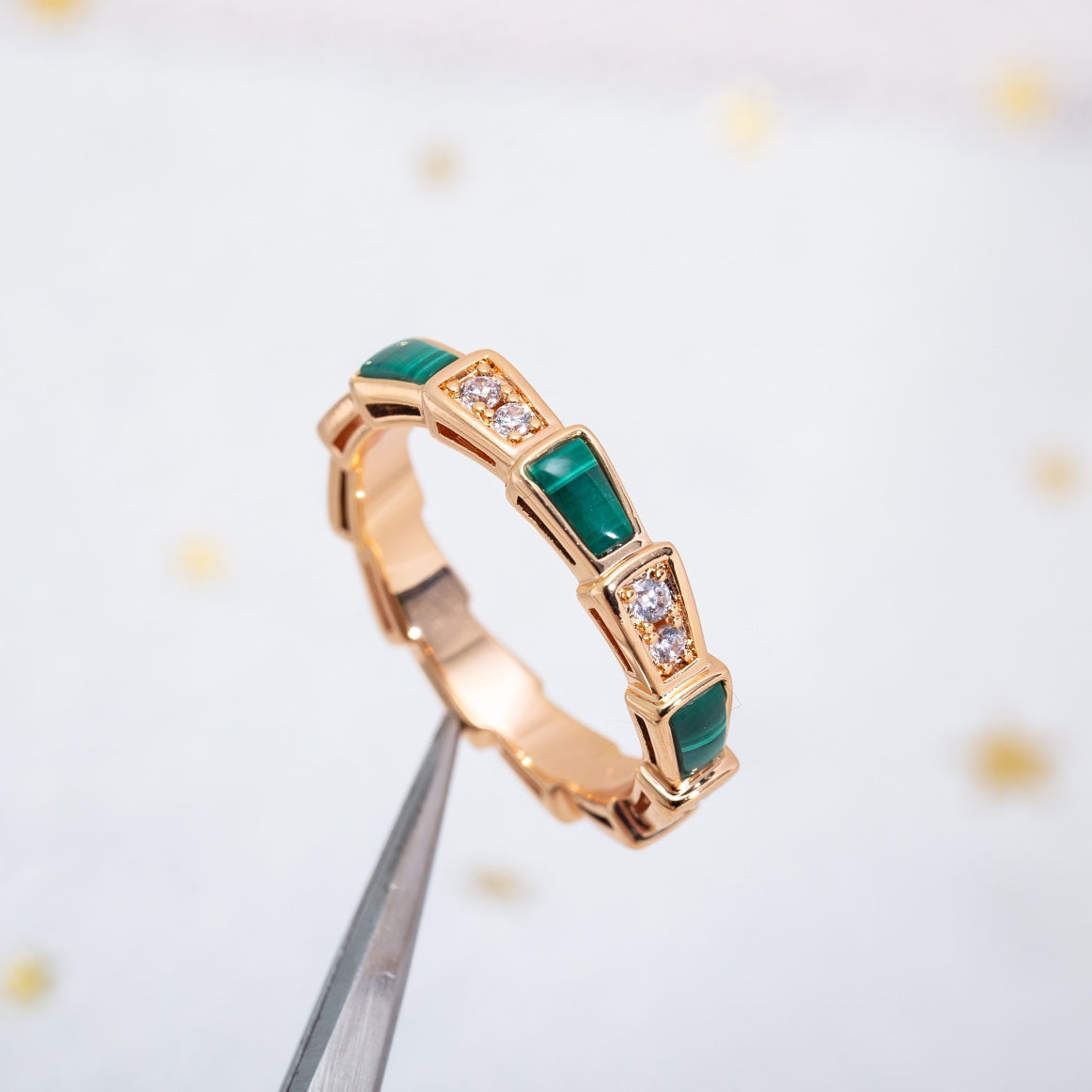 [✨Rose💎]SERPENTI RING PINK GOLD MALACHITE DIAMOND 3MM