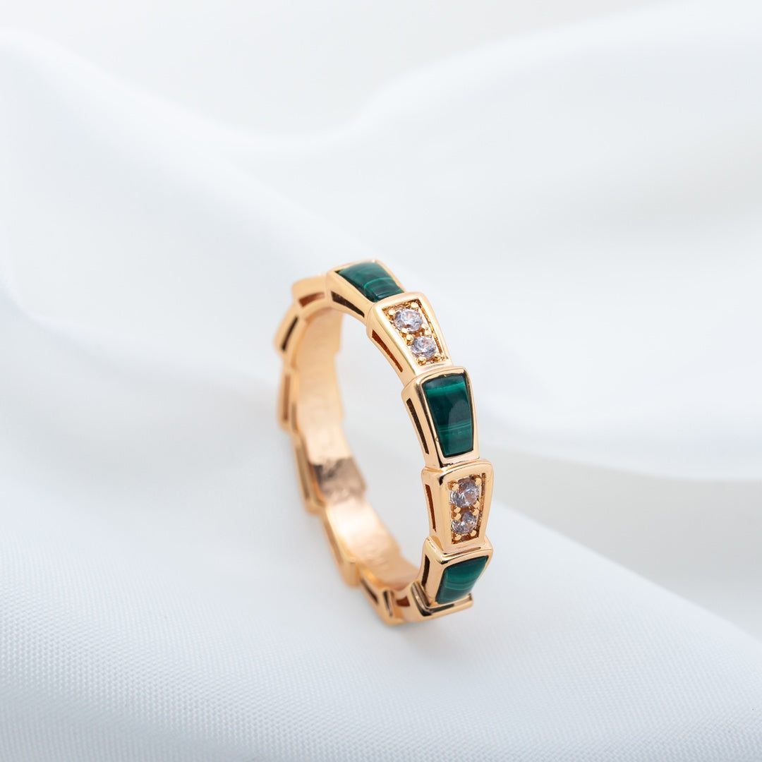 [✨Rose💎]SERPENTI RING PINK GOLD MALACHITE DIAMOND 3MM
