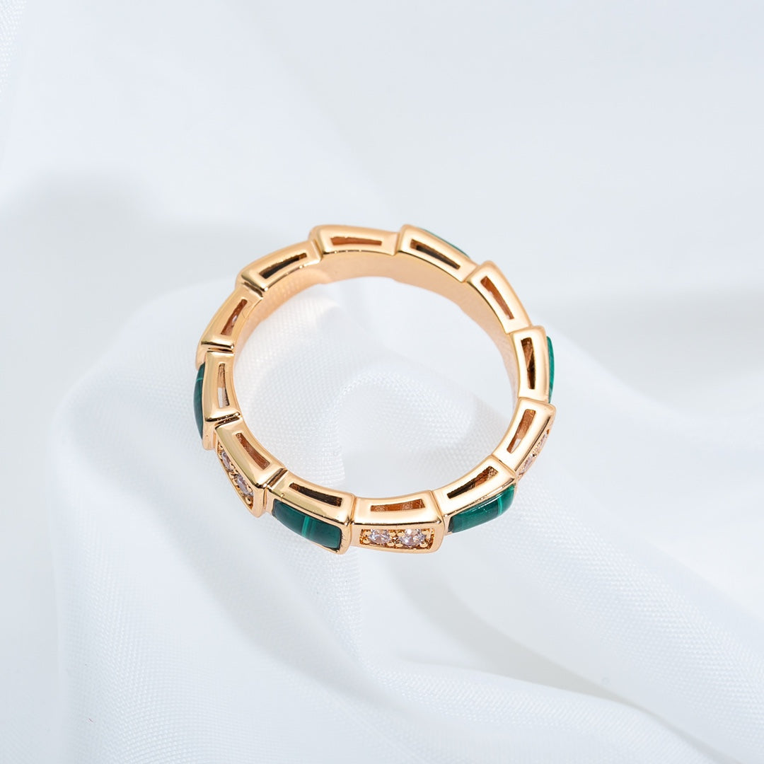 [✨Rose💎]SERPENTI RING PINK GOLD MALACHITE DIAMOND 3MM