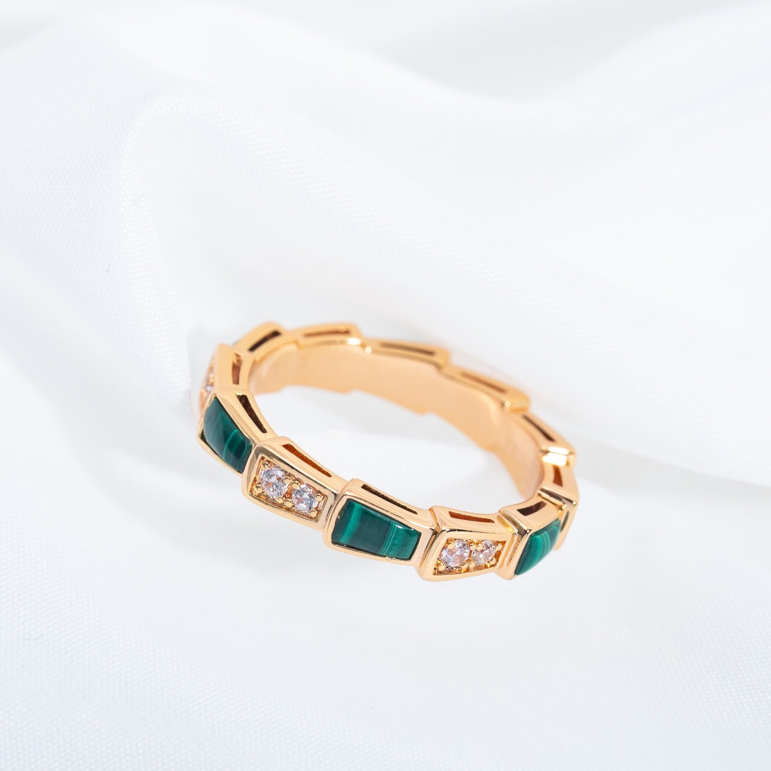 [✨Rose💎]SERPENTI RING PINK GOLD MALACHITE DIAMOND 3MM
