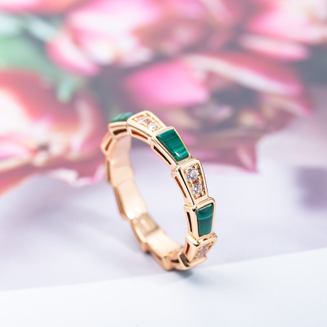 [✨Rose💎]SERPENTI RING PINK GOLD MALACHITE DIAMOND 3MM