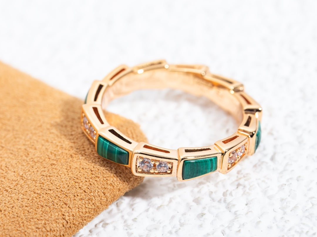 [✨Rose💎]SERPENTI RING PINK GOLD MALACHITE DIAMOND 3MM