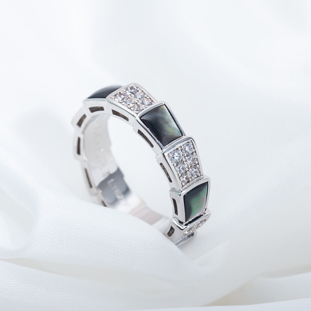 [✨Rose💎]SERPENTI RING SILVER DIAMOND BLACK MOP 4MM