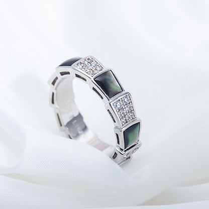 [✨Rose💎]SERPENTI RING SILVER DIAMOND BLACK MOP 4MM