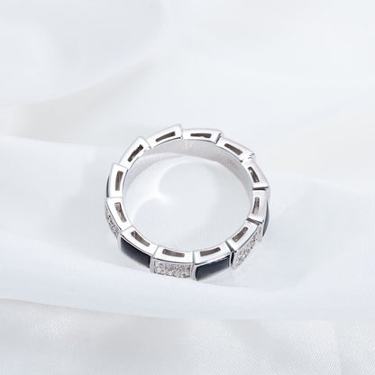[✨Rose💎]SERPENTI RING SILVER DIAMOND BLACK MOP 4MM