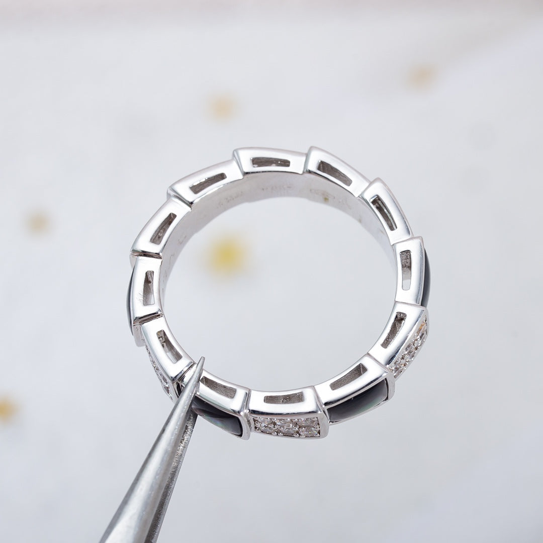 [✨Rose💎]SERPENTI RING SILVER DIAMOND BLACK MOP 4MM