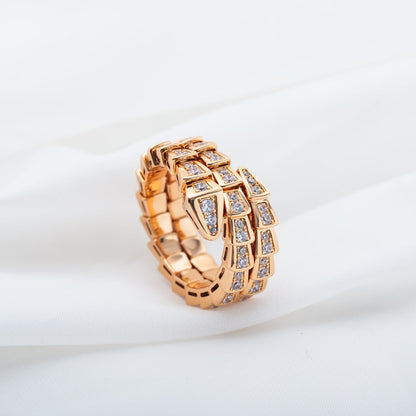 [✨Rose💎]SERPENTI RING PINK GOLD DIAMOND DOUBLE ROW