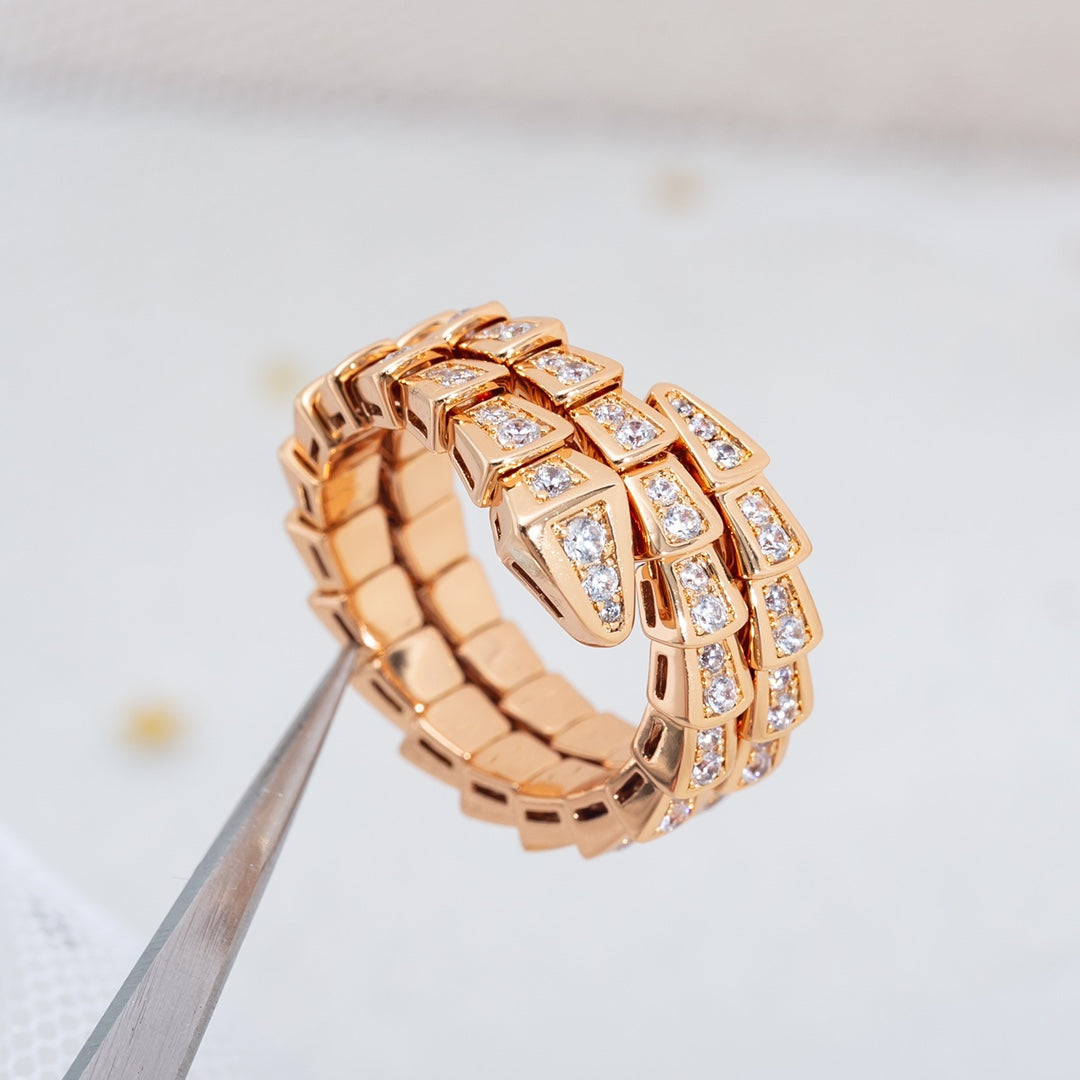 [✨Rose💎]SERPENTI RING PINK GOLD DIAMOND DOUBLE ROW