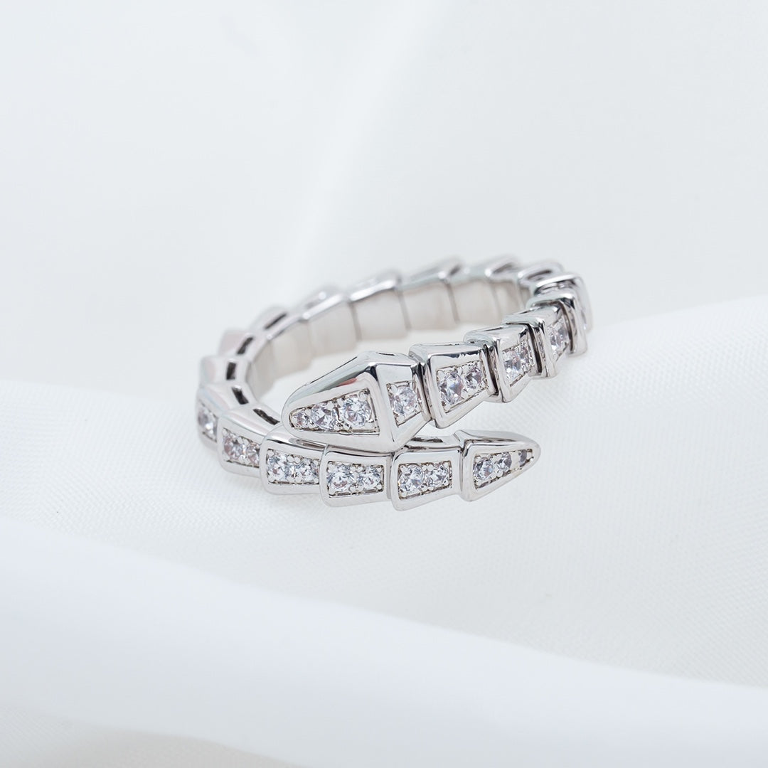 [✨Rose💎]SERPENTI RING SILVER DIAMOND PAVED 4MM