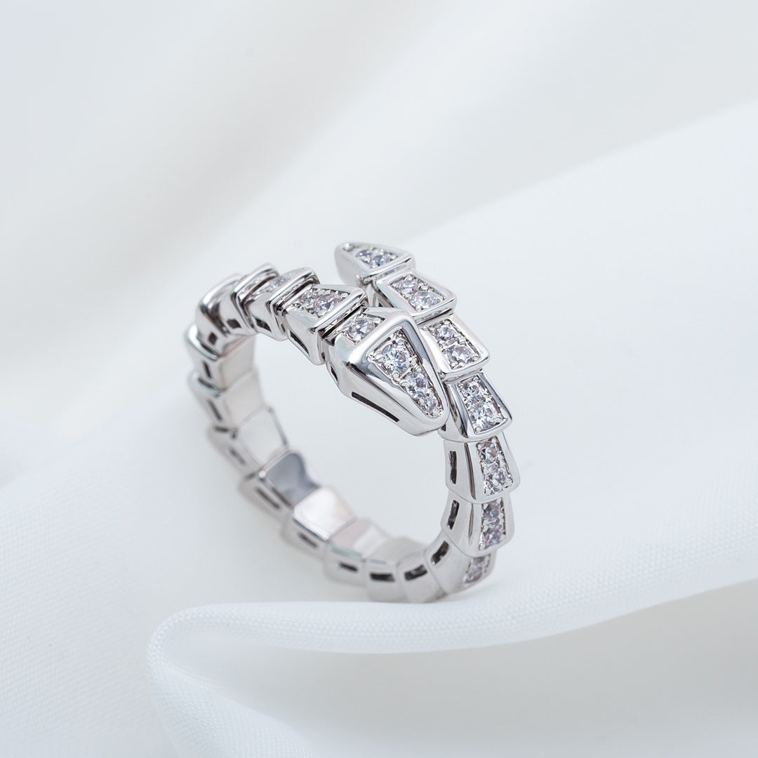 [✨Rose💎]SERPENTI RING SILVER DIAMOND PAVED 4MM