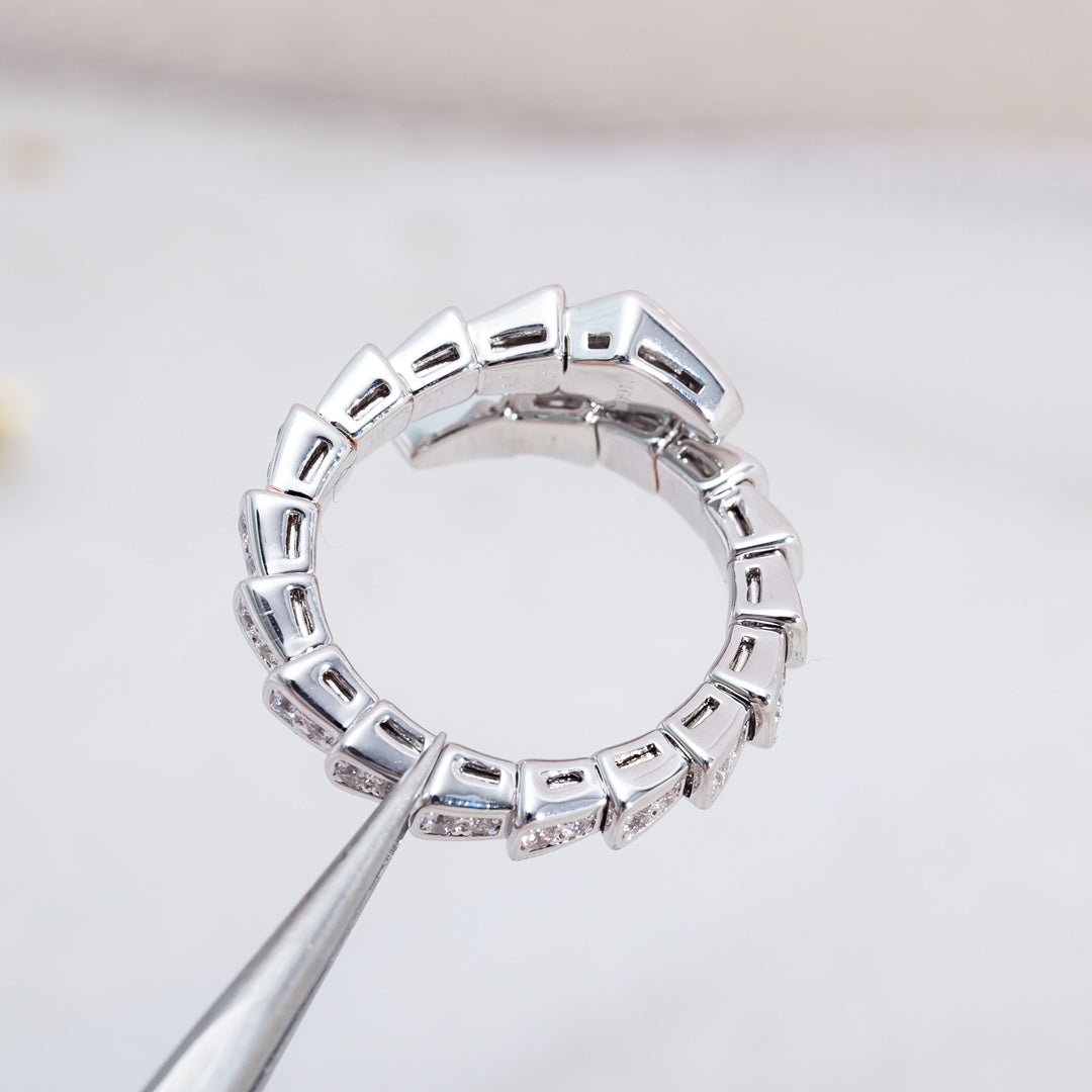 [✨Rose💎]SERPENTI RING SILVER DIAMOND PAVED 4MM