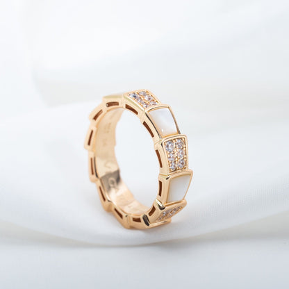 [✨Rose💎]SERPENTI RING PINK GOLD MOP DIAMOND PAVED 4MM