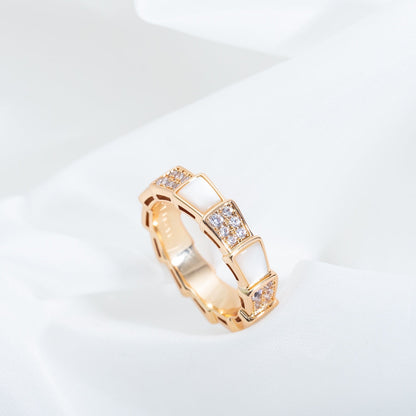 [✨Rose💎]SERPENTI RING PINK GOLD MOP DIAMOND PAVED 4MM