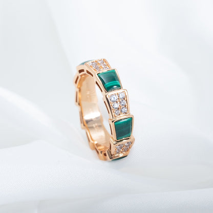 [✨Rose💎]SERPENTI RING PINK GOLD MALACHITE DIAMOND PAVED 4MM
