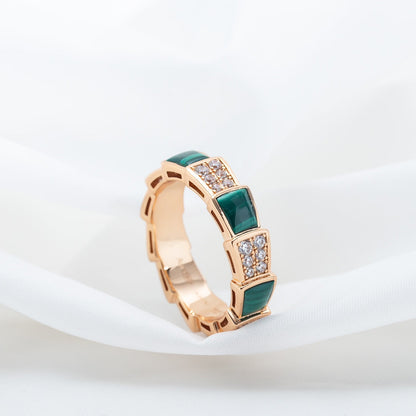 [✨Rose💎]SERPENTI RING PINK GOLD MALACHITE DIAMOND PAVED 4MM