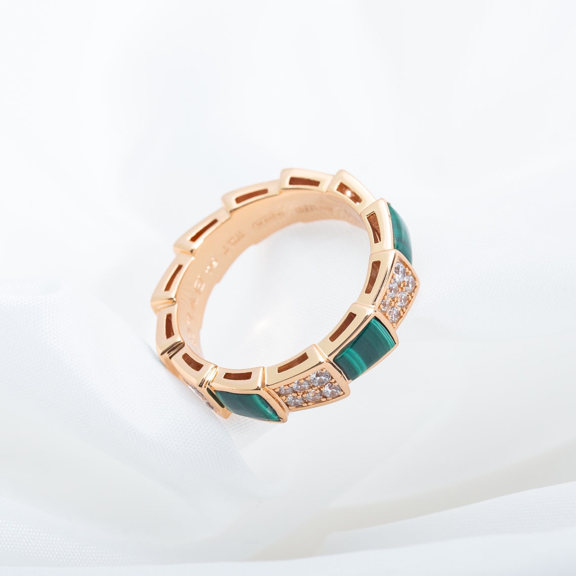 [✨Rose💎]SERPENTI RING PINK GOLD MALACHITE DIAMOND PAVED 4MM