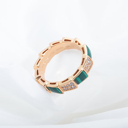 [✨Rose💎]SERPENTI RING PINK GOLD MALACHITE DIAMOND PAVED 4MM
