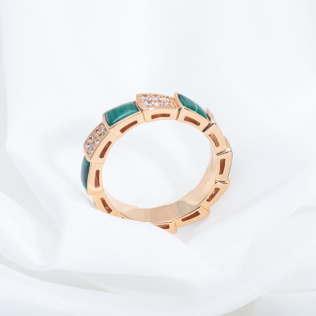 [✨Rose💎]SERPENTI RING PINK GOLD MALACHITE DIAMOND PAVED 4MM