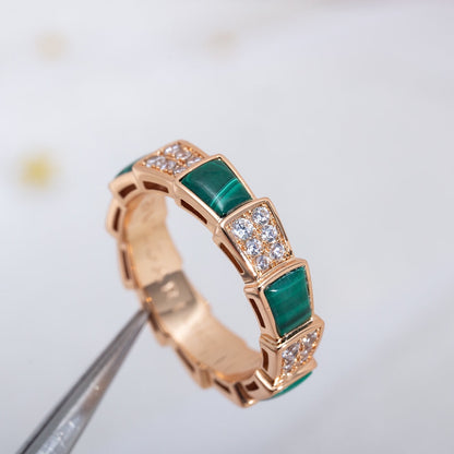 [✨Rose💎]SERPENTI RING PINK GOLD MALACHITE DIAMOND PAVED 4MM